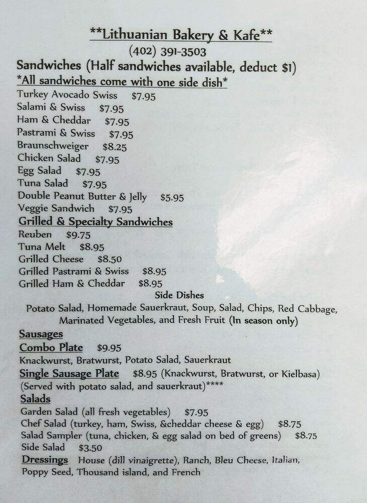 Lithuanian Bakery & Kafe - Omaha, NE menu_pic