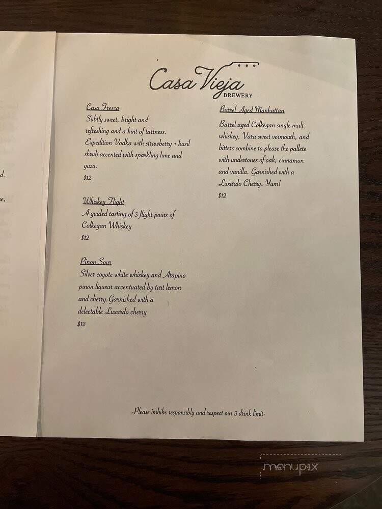 Casa Vieja - Corrales, NM menu_pic
