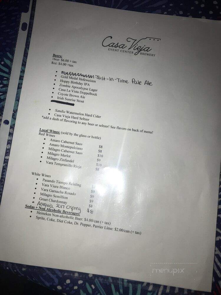 Casa Vieja - Corrales, NM menu_pic