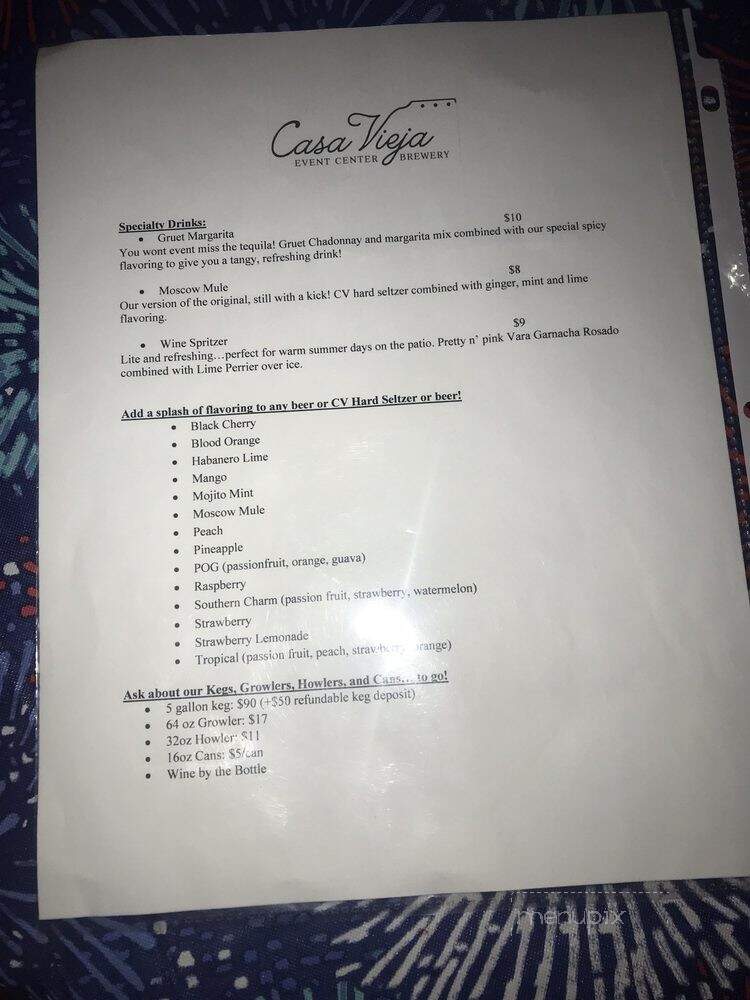 Casa Vieja - Corrales, NM menu_pic
