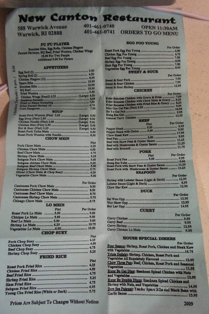 New Canton Restaurant - Warwick, RI menu_pic