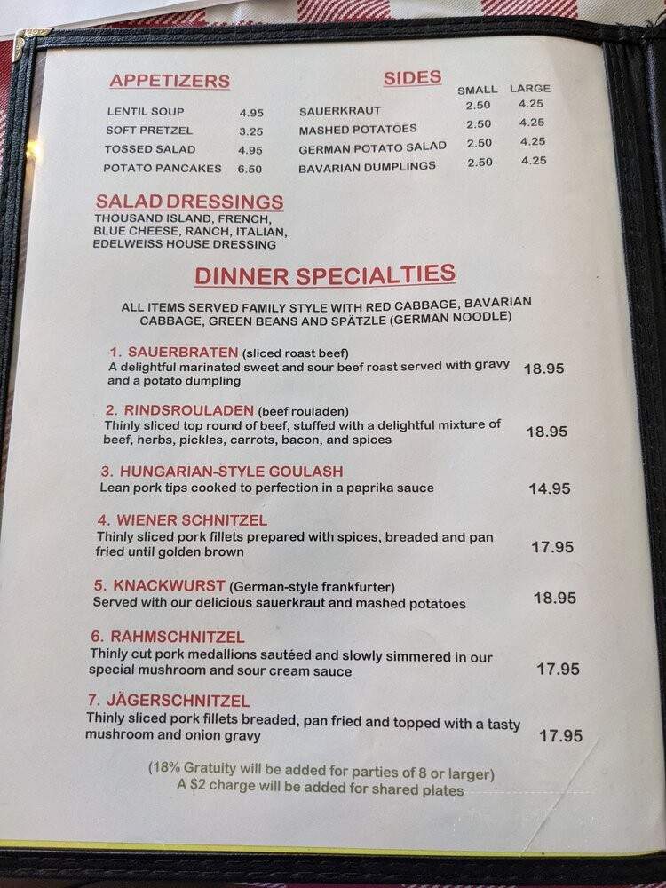 Edelweiss Restaurant - Staunton, VA menu_pic