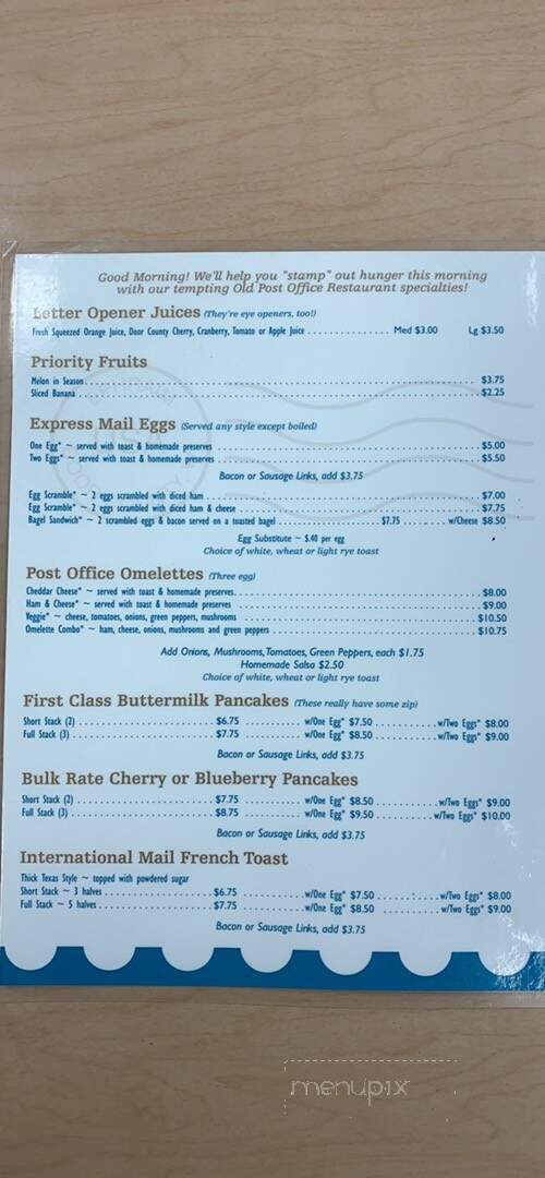 Old Post Office Restaurant - Ephraim, WI menu_pic