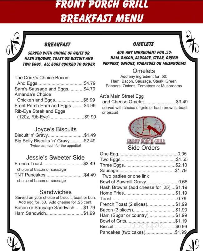 Front Porch Grill - Millbrook, AL menu_pic