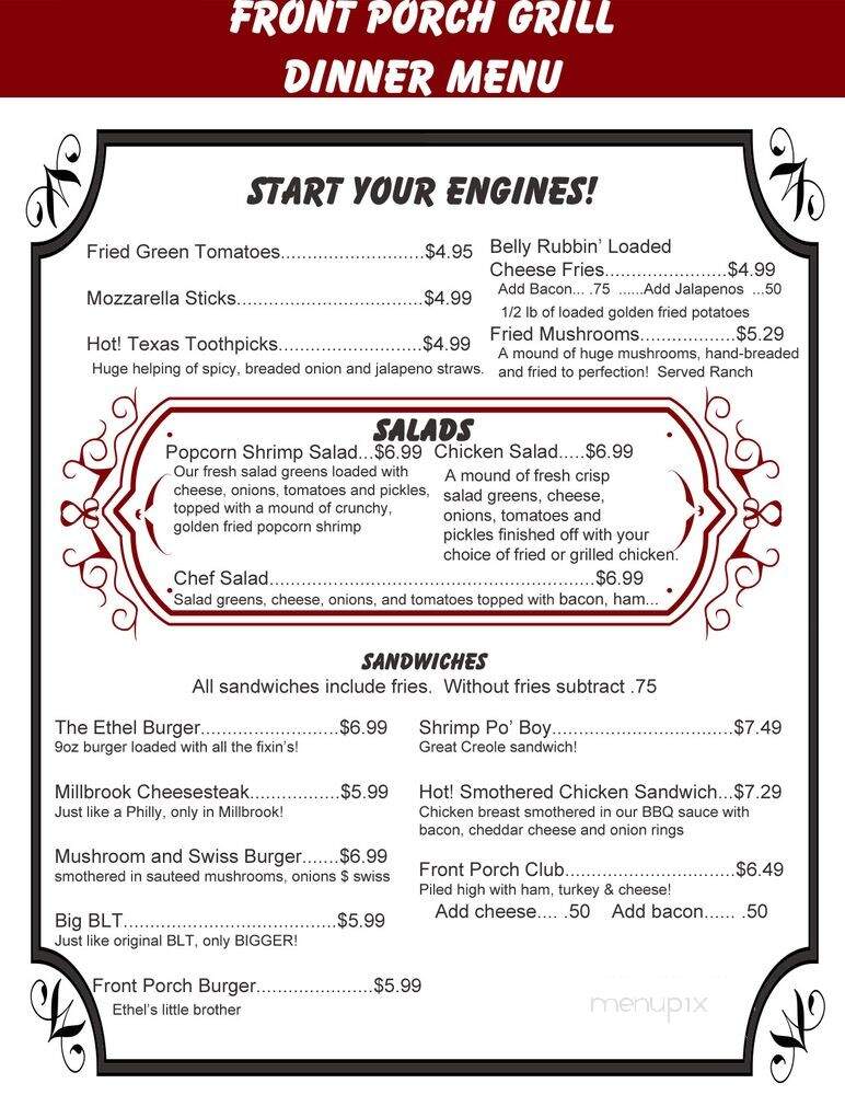 Front Porch Grill - Millbrook, AL menu_pic