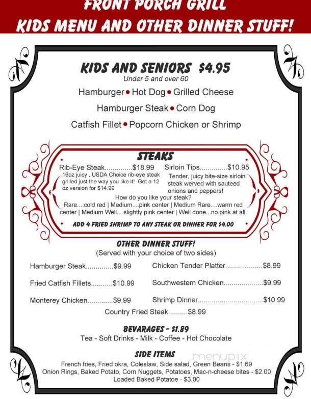 Front Porch Grill - Millbrook, AL menu_pic