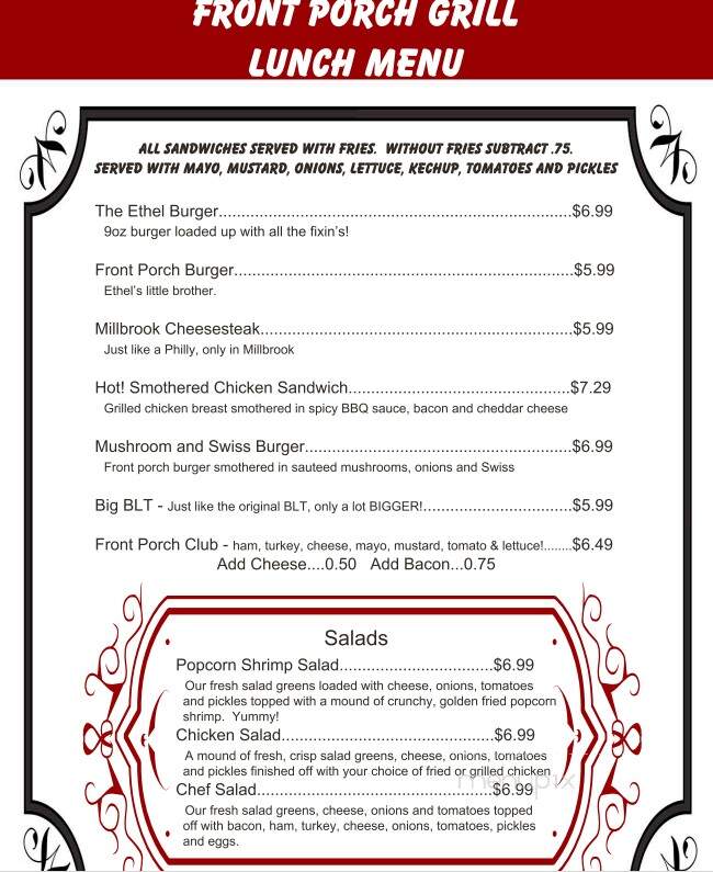 Front Porch Grill - Millbrook, AL menu_pic
