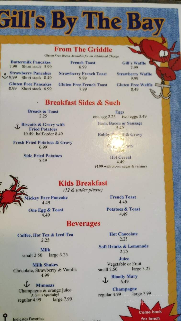 Gill's By The Bay - Eureka, CA menu_pic