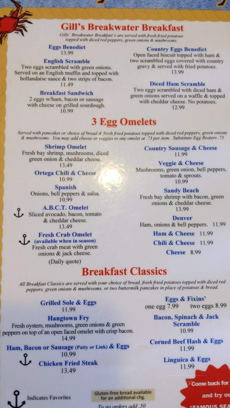 Gill's By The Bay - Eureka, CA menu_pic