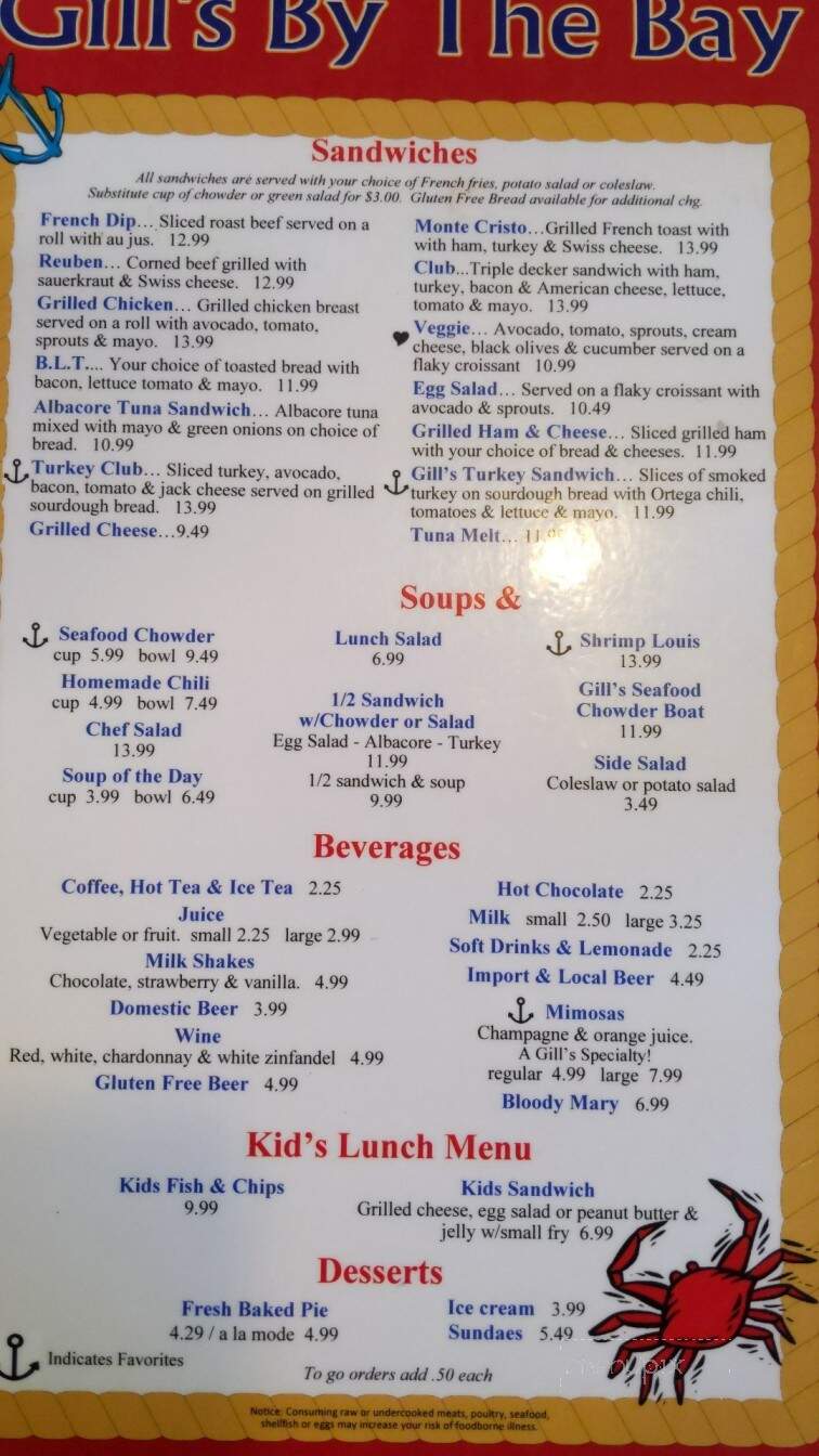 Gill's By The Bay - Eureka, CA menu_pic