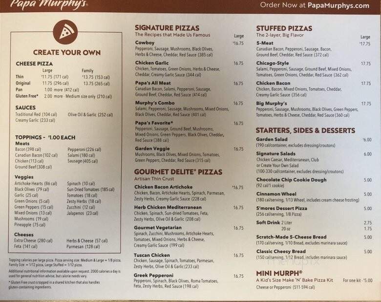 Papa Murphy's - Lakeport, CA menu_pic
