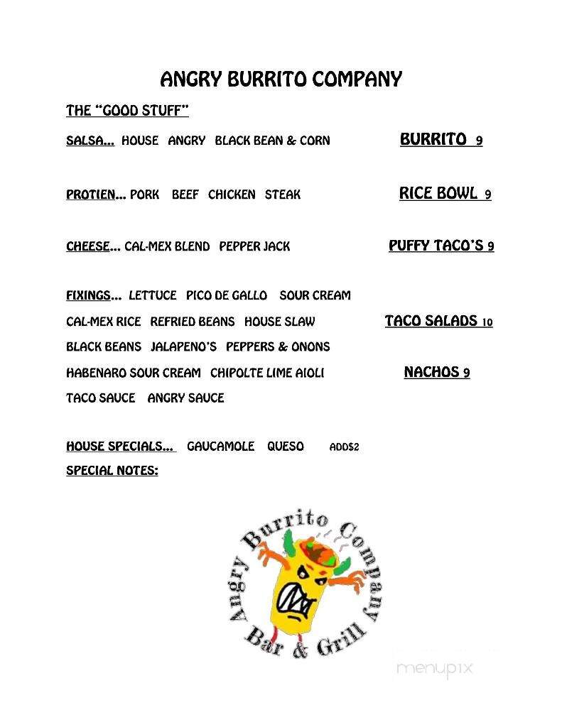 The Angry Burrito Company - Sayre, PA menu_pic