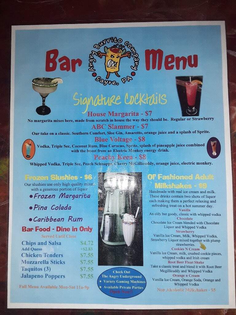 The Angry Burrito Company - Sayre, PA menu_pic