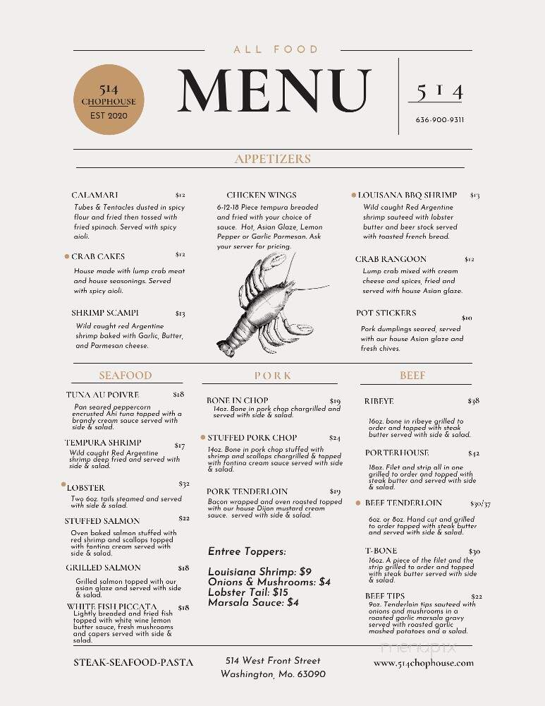 514 Chop House - Washington, MO menu_pic