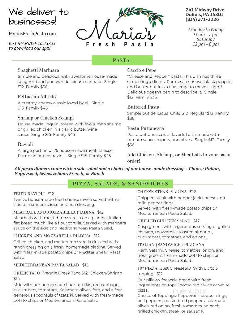 Maria's Fresh Pasta - DuBois, PA menu_pic
