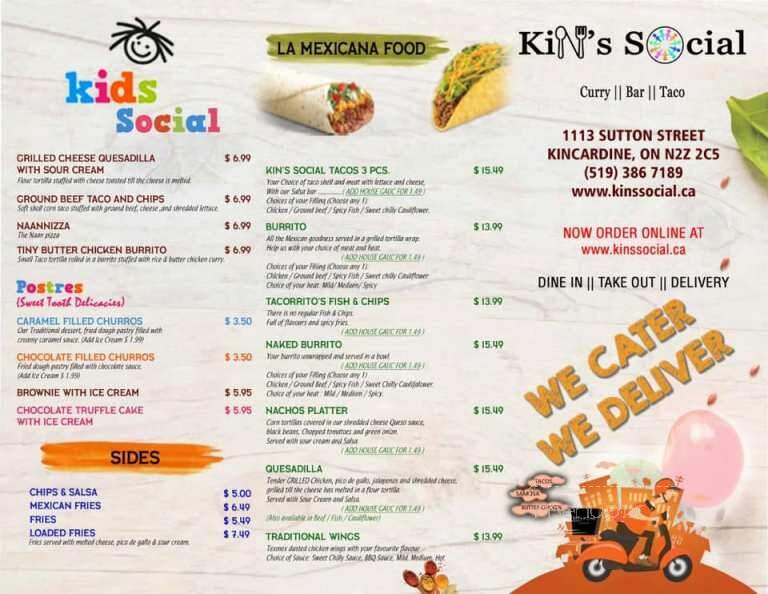 Kin's Social - Kincardine, ON menu_pic