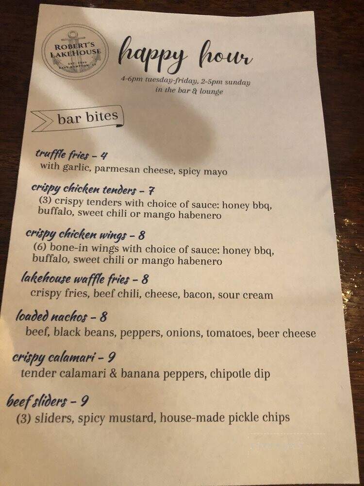 Robert's LakeHouse - East Hampton, CT menu_pic