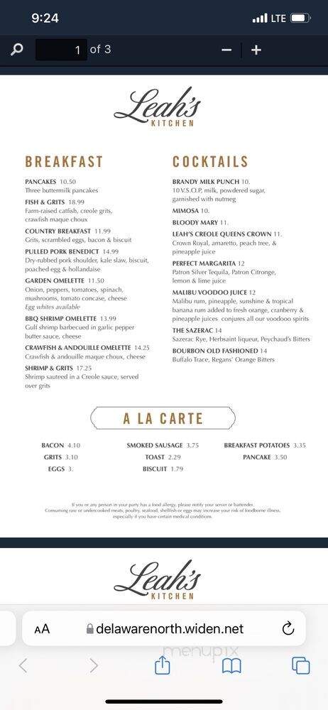 Leah's Kitchen - Kenner, LA menu_pic