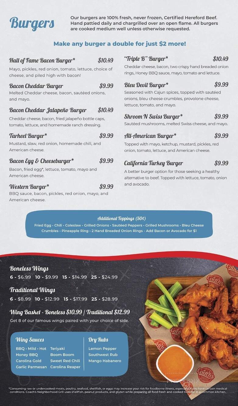 Coach's Neighborhood Grill - Kannapolis, NC menu_pic