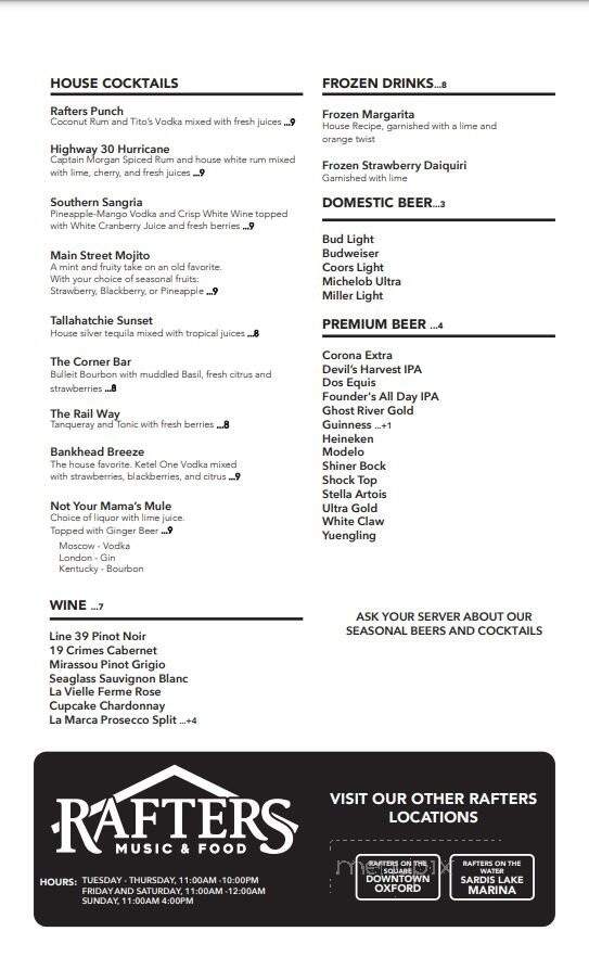 Rafters Music and Food - New Albany, MS menu_pic