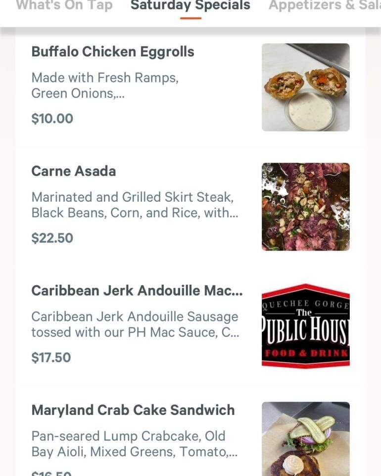The Public House at Quechee Gorge - Quechee, VT menu_pic