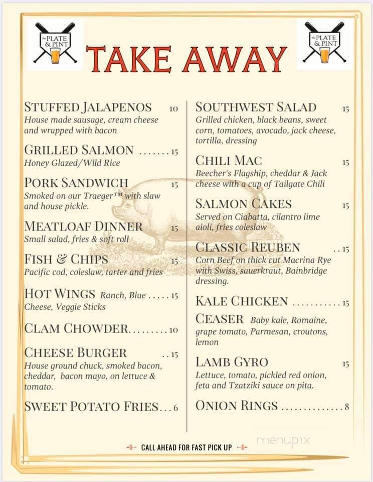 The Plate & Pint - Bainbridge Island, WA menu_pic