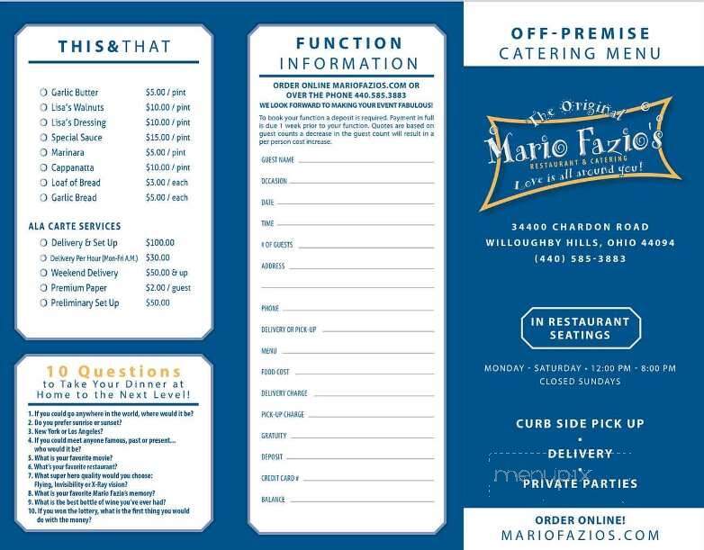 Mario Fazio's Restaurant & Catering - Willoughby, OH menu_pic