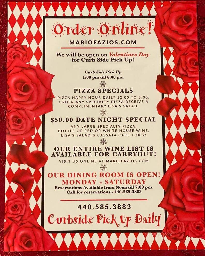 Mario Fazio's Restaurant & Catering - Willoughby, OH menu_pic