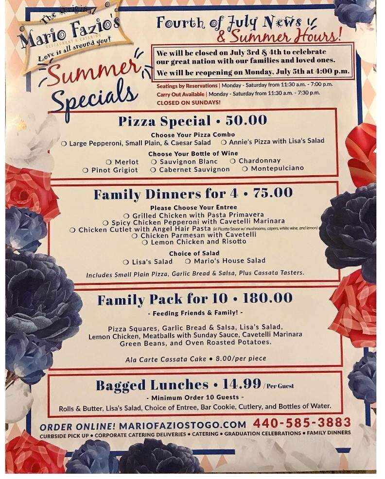 Mario Fazio's Restaurant & Catering - Willoughby, OH menu_pic