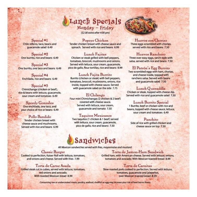 El Patron Mexican Grill - Middlefield, OH menu_pic