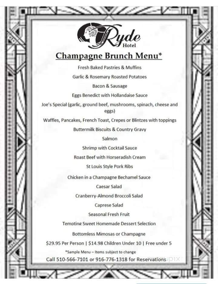 Ryde Hotel - Walnut Grove, CA menu_pic
