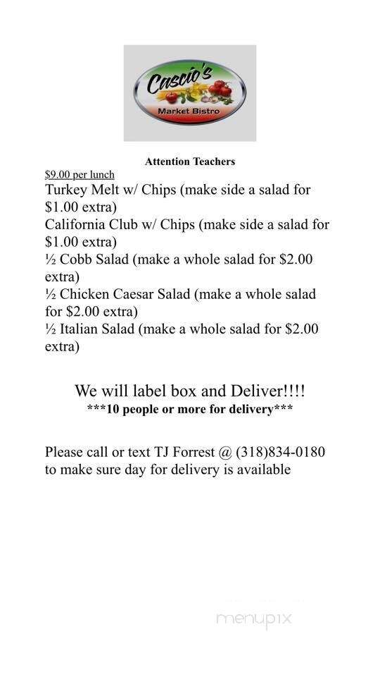Cascio's Market Bistro - Bossier City, LA menu_pic