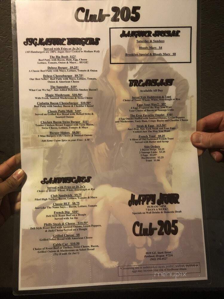 Club 205 - Portland, OR menu_pic