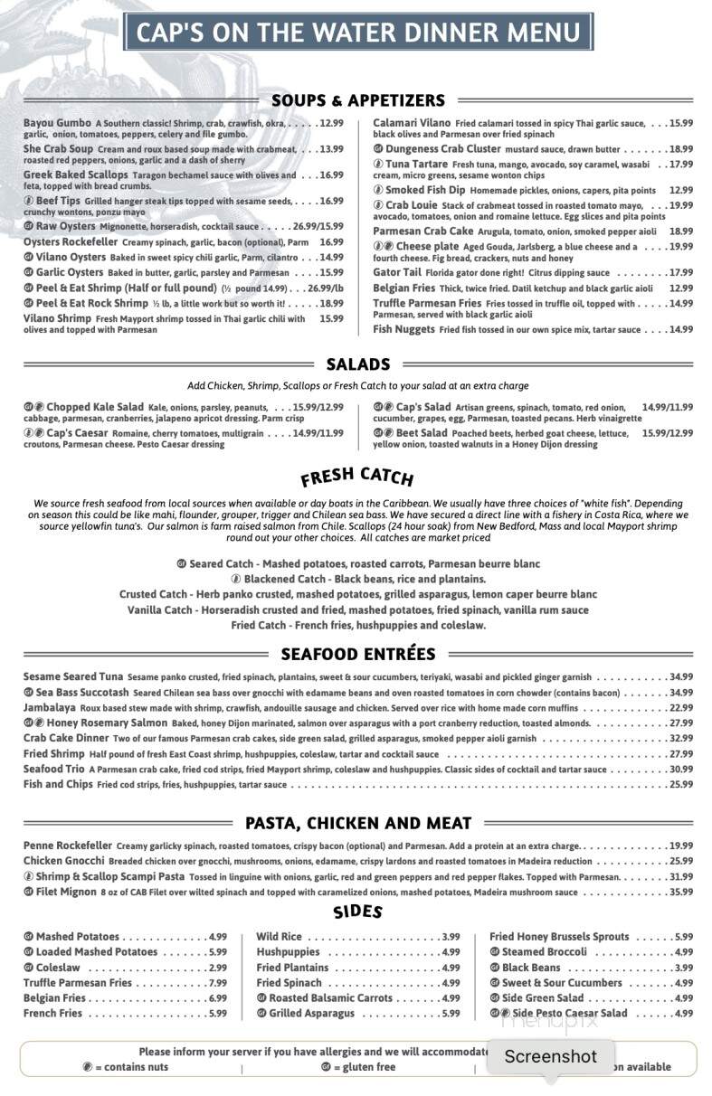 Cap's On The Water - St Augustine, FL menu_pic