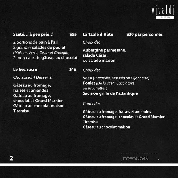Vivaldi Resto Traiteur - Montreal, QC menu_pic