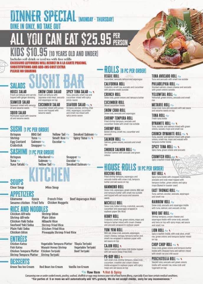 Kirin Sushi Restaurant - Hammond, LA menu_pic