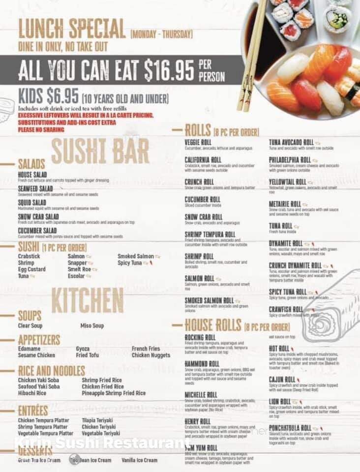 Kirin Sushi Restaurant - Hammond, LA menu_pic
