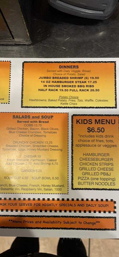 Bailey Ray's Roadhouse - Santiago, MN menu_pic