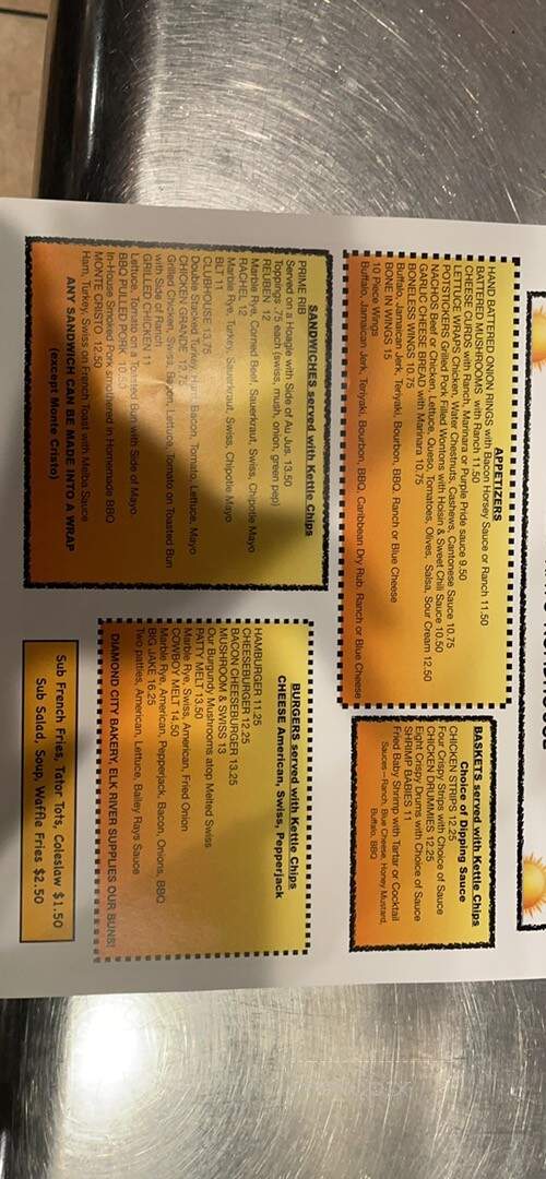 Bailey Ray's Roadhouse - Santiago, MN menu_pic