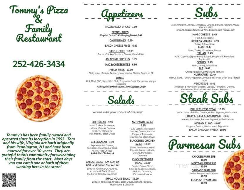 Tommy's Pizza - Hertford, NC menu_pic