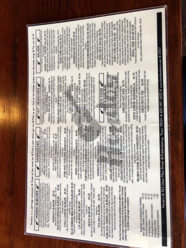 Hondo's On Main - Fredericksburg, TX menu_pic