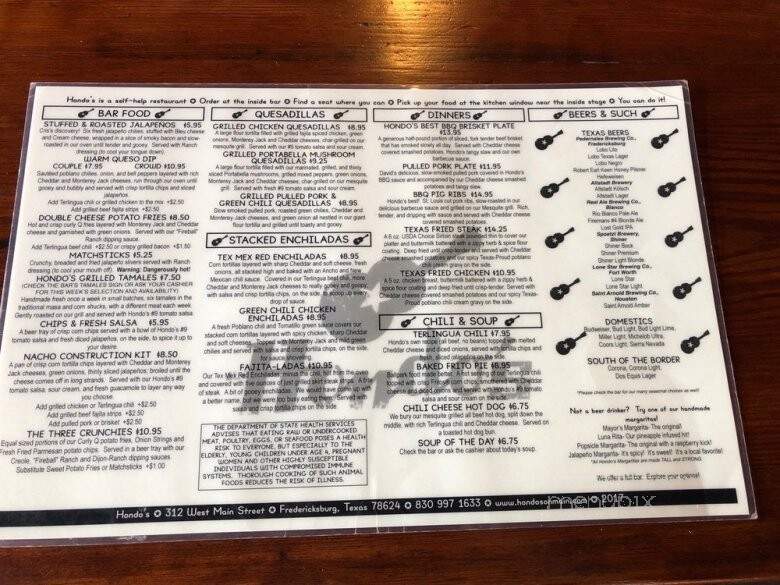 Hondo's On Main - Fredericksburg, TX menu_pic