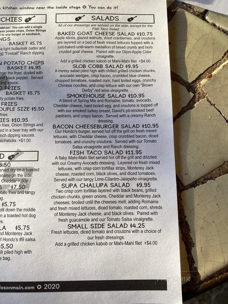 Hondo's On Main - Fredericksburg, TX menu_pic