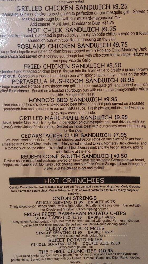 Hondo's On Main - Fredericksburg, TX menu_pic