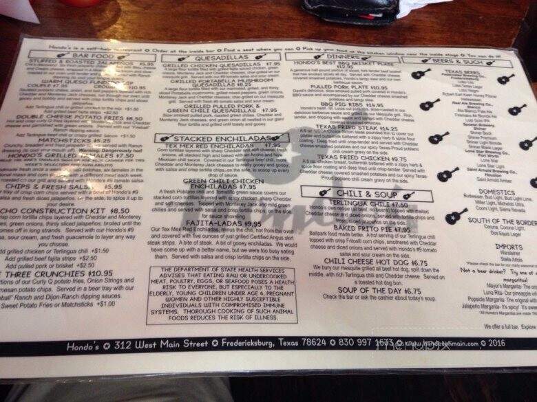 Hondo's On Main - Fredericksburg, TX menu_pic