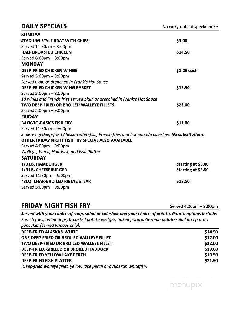 Sportsmen's Chalet - Eagle River, WI menu_pic