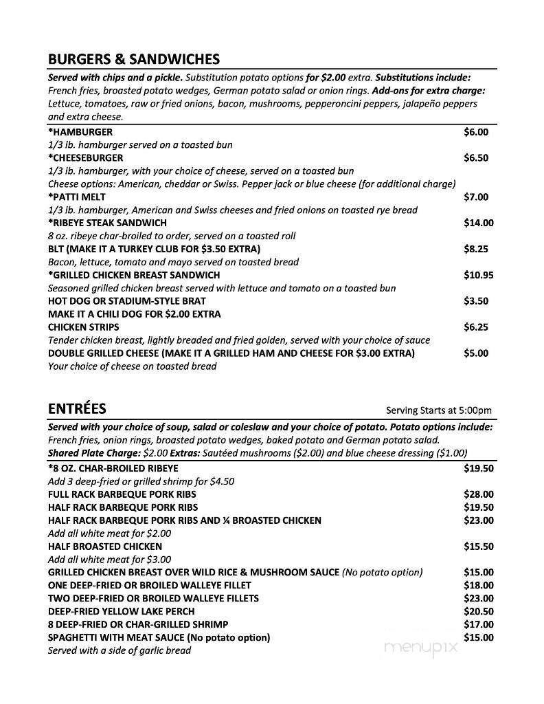 Sportsmen's Chalet - Eagle River, WI menu_pic