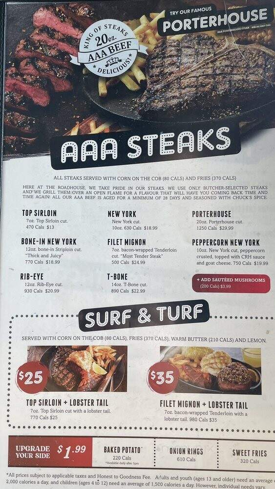 Chuck's Roadhouse Bar And Grill - Niagara Falls, ON menu_pic