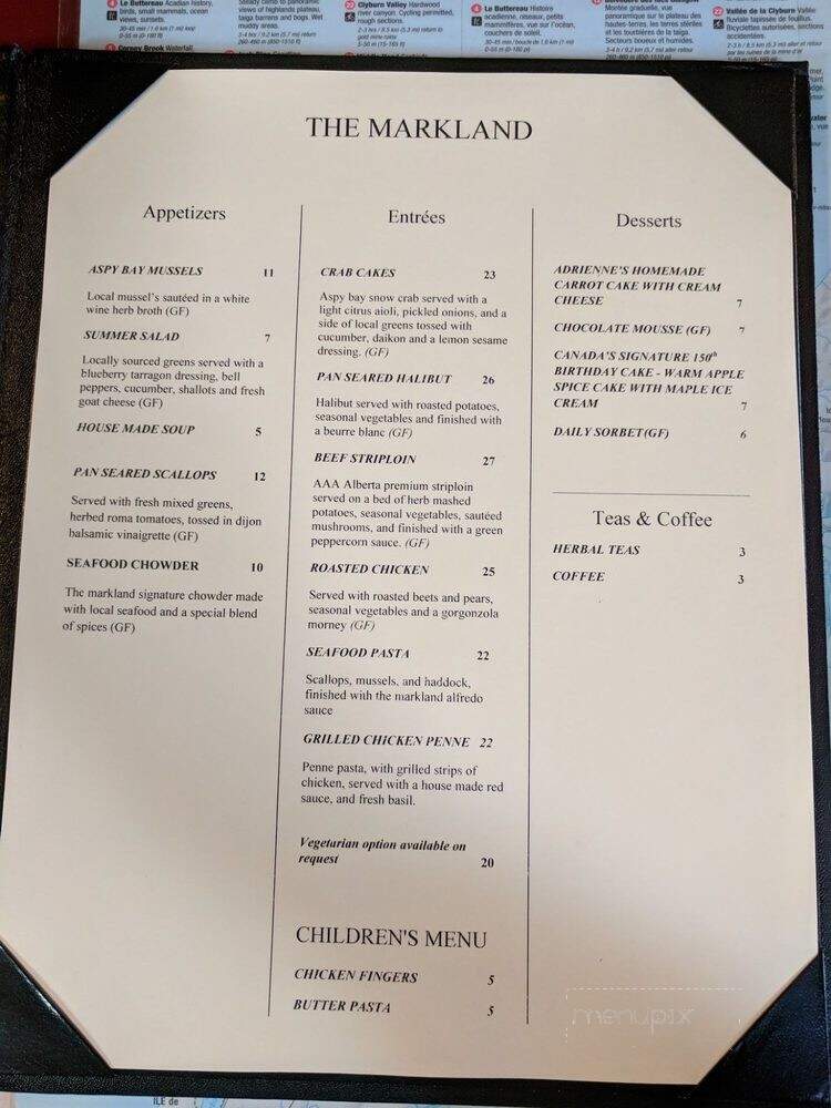 The Markland - Dingwall, NS menu_pic
