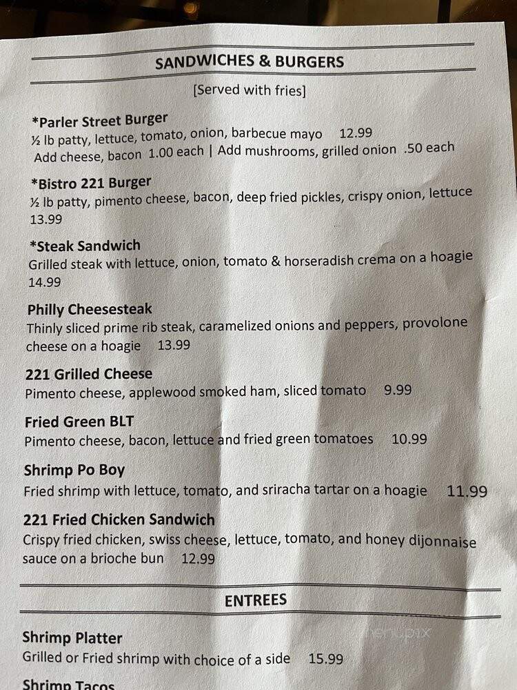 Bistro 221 - Saint George, SC menu_pic